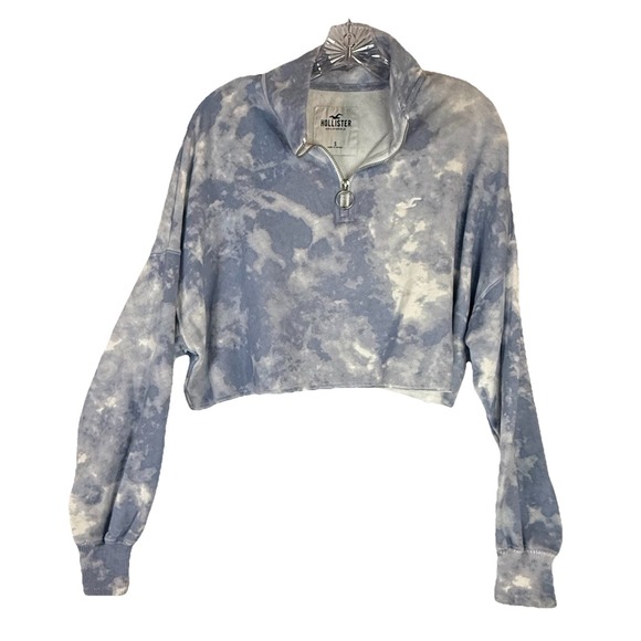 Hollister Tops - Hollister Blue Tie Dye Cropped Quarter Zip Sweatshirt S Pullover Cozy Y2K Casual